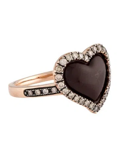 Pre-owned Le Vian X Godiva 14k Enamel & Diamond Heart Cocktail Ring In Multi