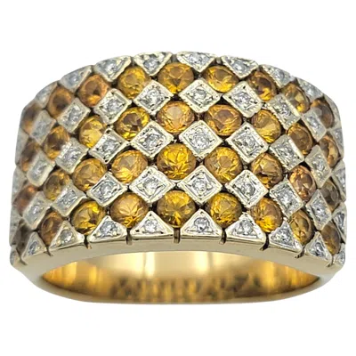Pre-owned Le Vian Yellow Sapphire And Diamond Checkerboard Ring In Two Tone 14 Karat Gold
