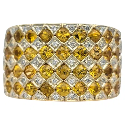 Pre-owned Le Vian Yellow Sapphire And Diamond Checkerboard Wide Band Ring In 14 Karat Gold