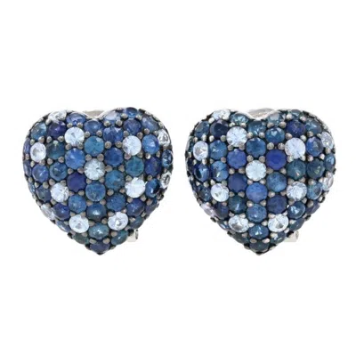 Pre-owned Le Vian Ziba By  Ombre Sapphire Heart Stud Earrings Sterling, 925 Round 10.00ctw In Blue