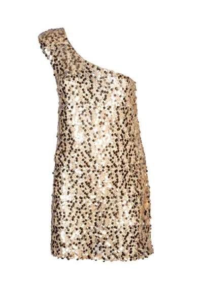 Le Volière Le Voliere Vestito Monospalla Paillettes Oro