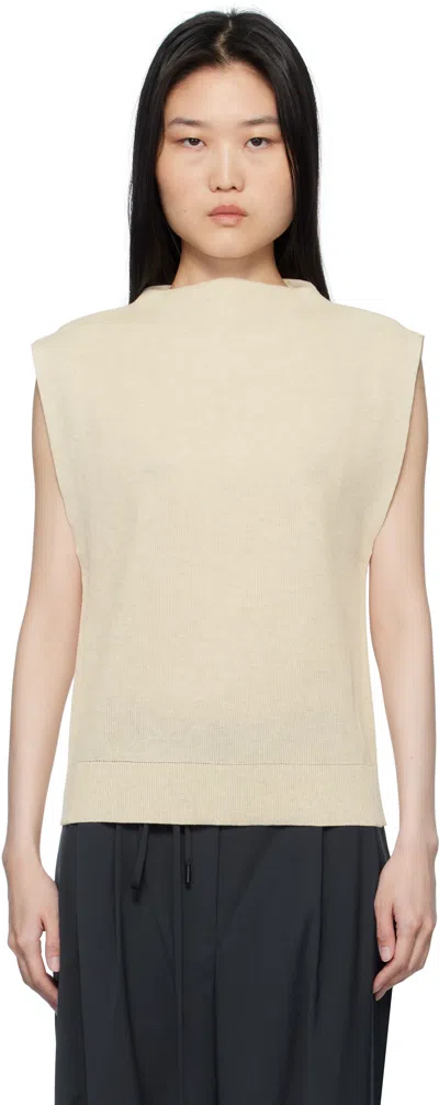 Le17septembre Beige Ribbed Mock Neck Knit Sweater