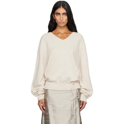 Le17septembre Beige Soft Alpaca Blend Tie V-neck Sweater In Oatmeal