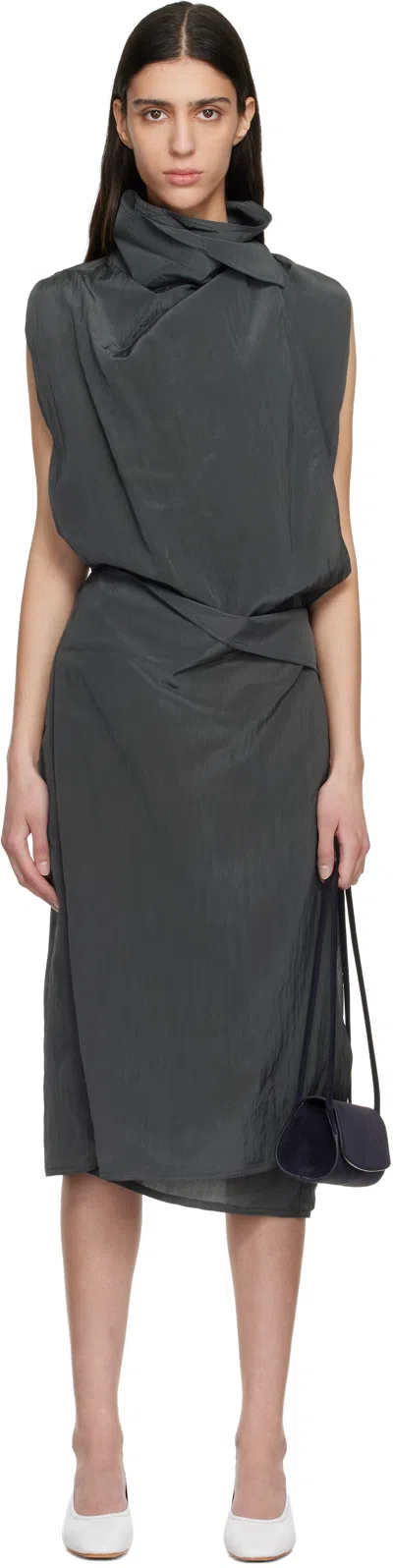 Le17septembre Black Celia Wrap Midi Dress In Gray