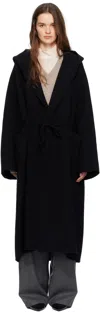 Le17septembre Black Hooded Long Coat In Black