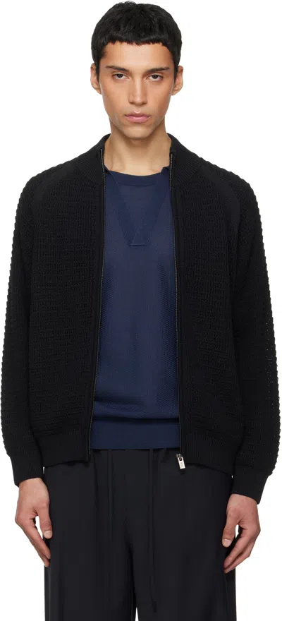 Le17septembre Black Open Knit Zip-up Cardigan
