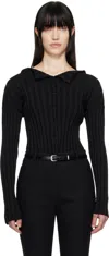 Le17septembre Black Ribbed Collarless Cardigan In Black
