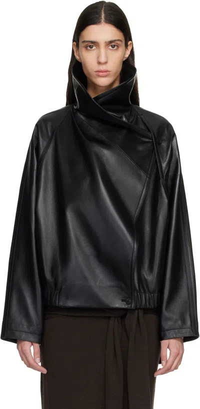 Le17septembre Black Sculptured Leather Jacket
