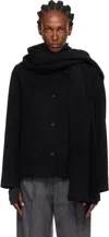 Le17septembre Black Virgin Wool Scarf & Jacket In Black