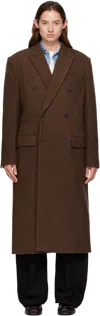 Le17septembre Brown Double Breasted Long Coat In Multi