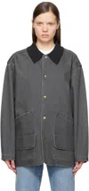 Le17septembre Gray Knit Collar Field Jacket In Navy