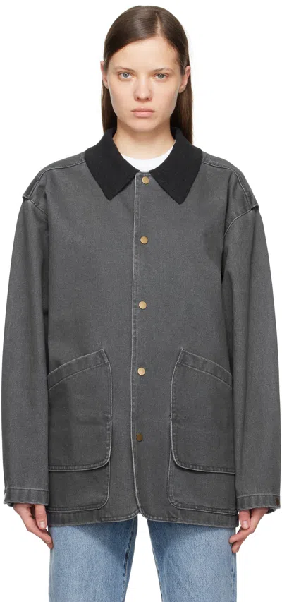 Le17septembre Gray Knit Collar Field Jacket In Navy