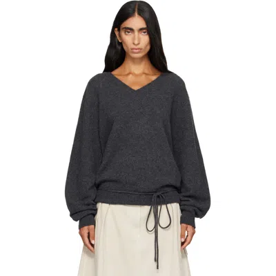 Le17septembre Gray Soft Alpaca Blend Tie V-neck Knit Sweater In Black