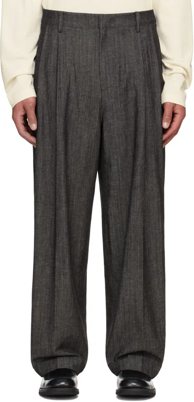Le17septembre Gray Two Tuck Wide Trousers In Black