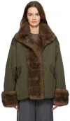 Le17septembre Khaki & Brown Horizontal Faux-fur Jacket In Green