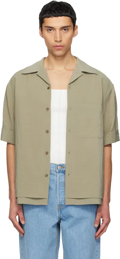 Le17septembre Khaki Double-layered Open Collar Shirt In Brown