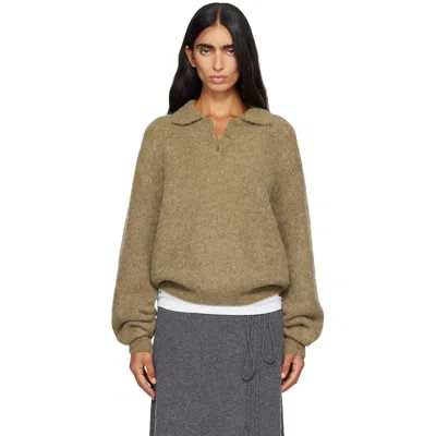 Le17septembre Khaki Textured Alpaca Collar Knit Polo In Multi