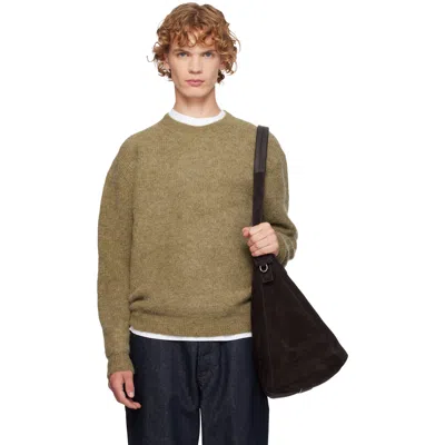 Le17septembre Khaki Textured Alpaca Crewneck Sweater In L/khaki