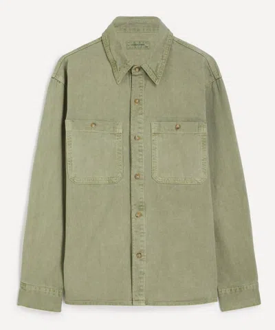 Le17septembre Mens Green Garment-dyed Denim Shirt