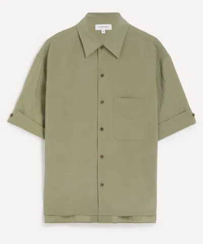 Le17septembre Mens Khaki Double-layered Open Collar Shirt In Green