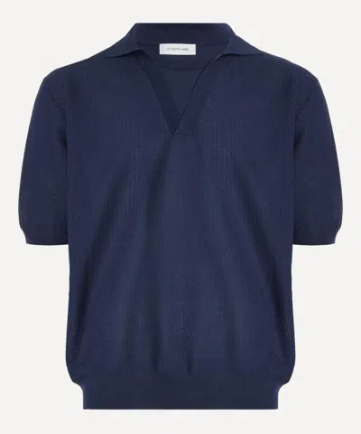 Le17septembre Mens Navy Layered Neck Knit Polo In Blue
