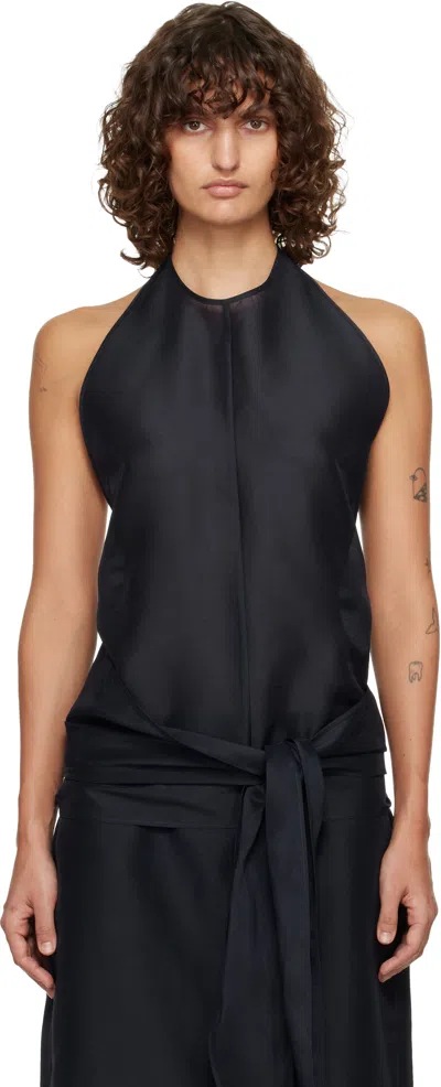 Le17septembre Navy Fluid Halterneck Top In Blue