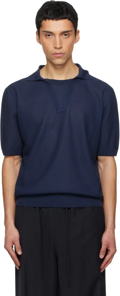 Le17septembre Navy Layered Neck Knit Polo In Blue