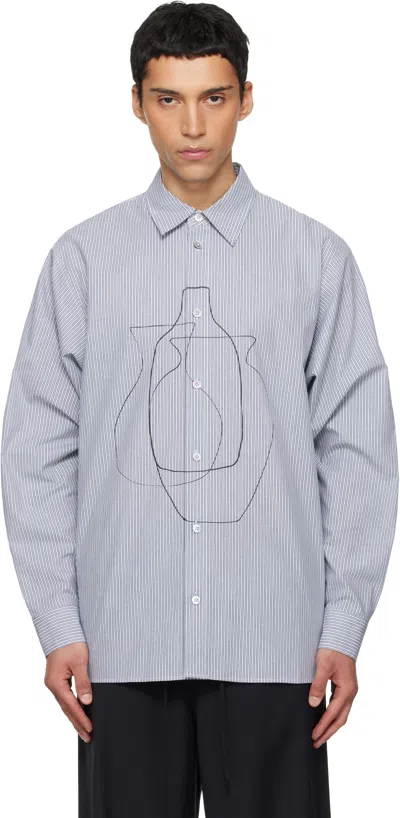 Le17septembre Navy Printed Striped Shirt In Blue