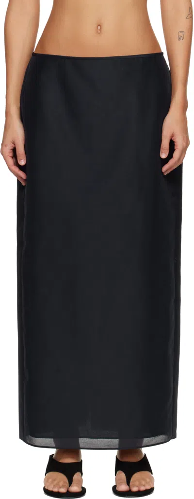 Le17septembre Navy Sheer Structured Midi Skirt In Black