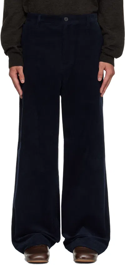 Le17septembre Navy Side Button Corduroy Trousers In Black
