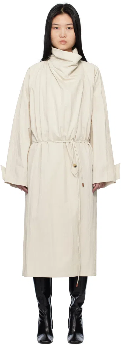 Le17septembre Off-white Cowl Neck Long Coat In Ivory
