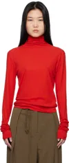 Le17septembre Red Sheer Turtleneck In Red