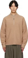 Le17septembre Tan Bouclé Half-zip Sweater In Brown