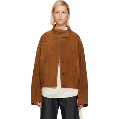 Le17septembre Tan Funnel Neck Suede Jacket In Brown