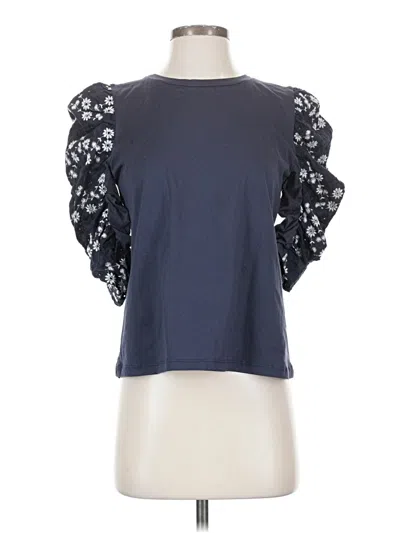 Pre-owned Lea & Viola 3/4 Sleeve Top Blue Crew Neck Tops