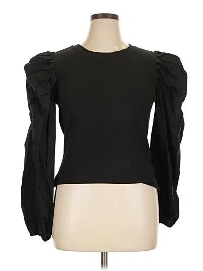 Lea & Viola Long Sleeve Top Black Ruffles Neckline Tops