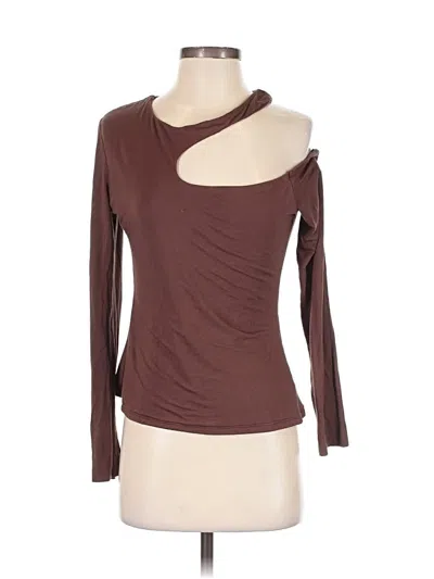 Pre-owned Lea & Viola Long Sleeve Top Brown One Shoulder Neckline Tops