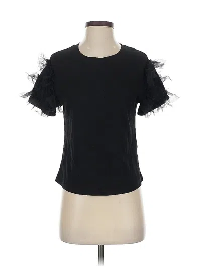 Pre-owned Lea & Viola Short Sleeve Top Black Ruffles Neckline Tops