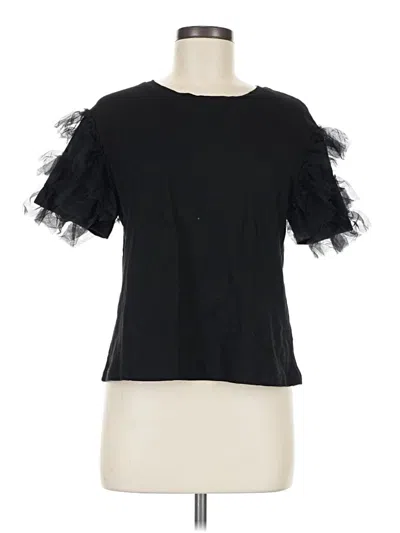 Pre-owned Lea & Viola Short Sleeve Top Black Ruffles Neckline Tops