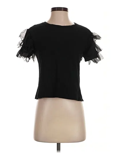 Pre-owned Lea & Viola Short Sleeve Top Black Ruffles Neckline Tops