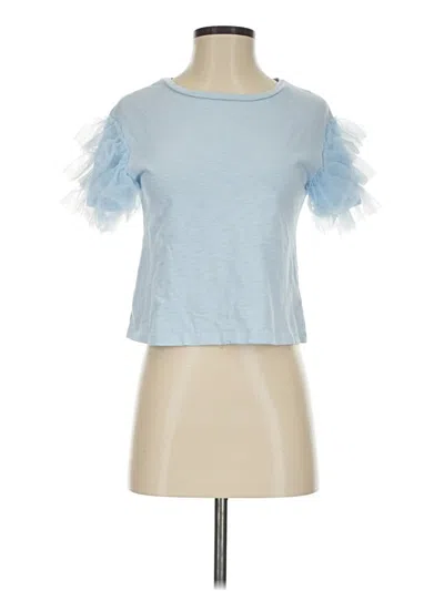 Pre-owned Lea & Viola Short Sleeve Top Blue Cold Shoulder Neckline Tops