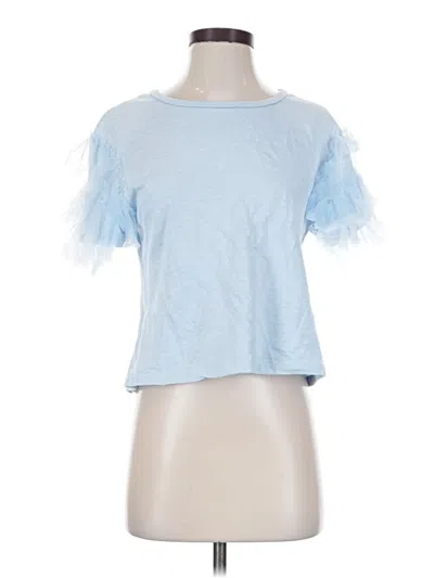 Pre-owned Lea & Viola Short Sleeve Top Blue Cold Shoulder Neckline Tops