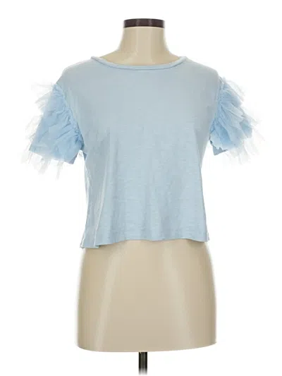Pre-owned Lea & Viola Short Sleeve Top Blue Ruffles Neckline Tops