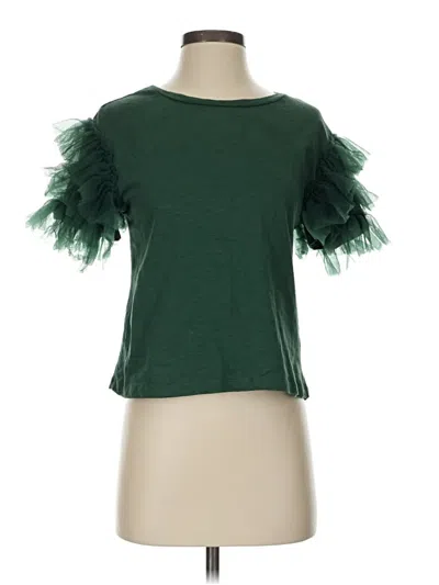 Pre-owned Lea & Viola Short Sleeve Top Green Ruffles Neckline Tops