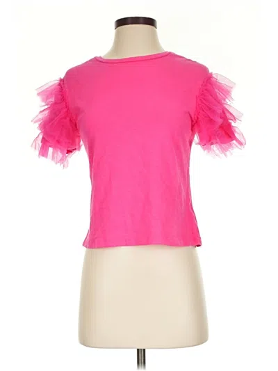 Pre-owned Lea & Viola Short Sleeve Top Pink Ruffles Neckline Tops