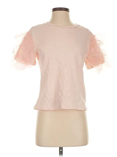 Pre-owned Lea & Viola Short Sleeve Top Pink Ruffles Neckline Tops