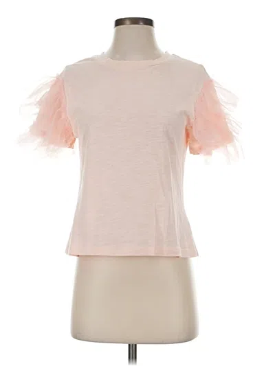 Pre-owned Lea & Viola Short Sleeve Top Pink Ruffles Neckline Tops