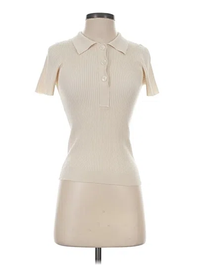Pre-owned Lea & Viola Short Sleeve Turtleneck In Ivory