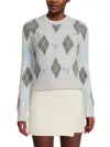 Lea & Viola Women's Argyle Bow Cropped Sweater In Gray