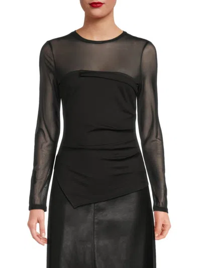Lea & Viola Women's Asymmetric Semi Sheer Top In Black